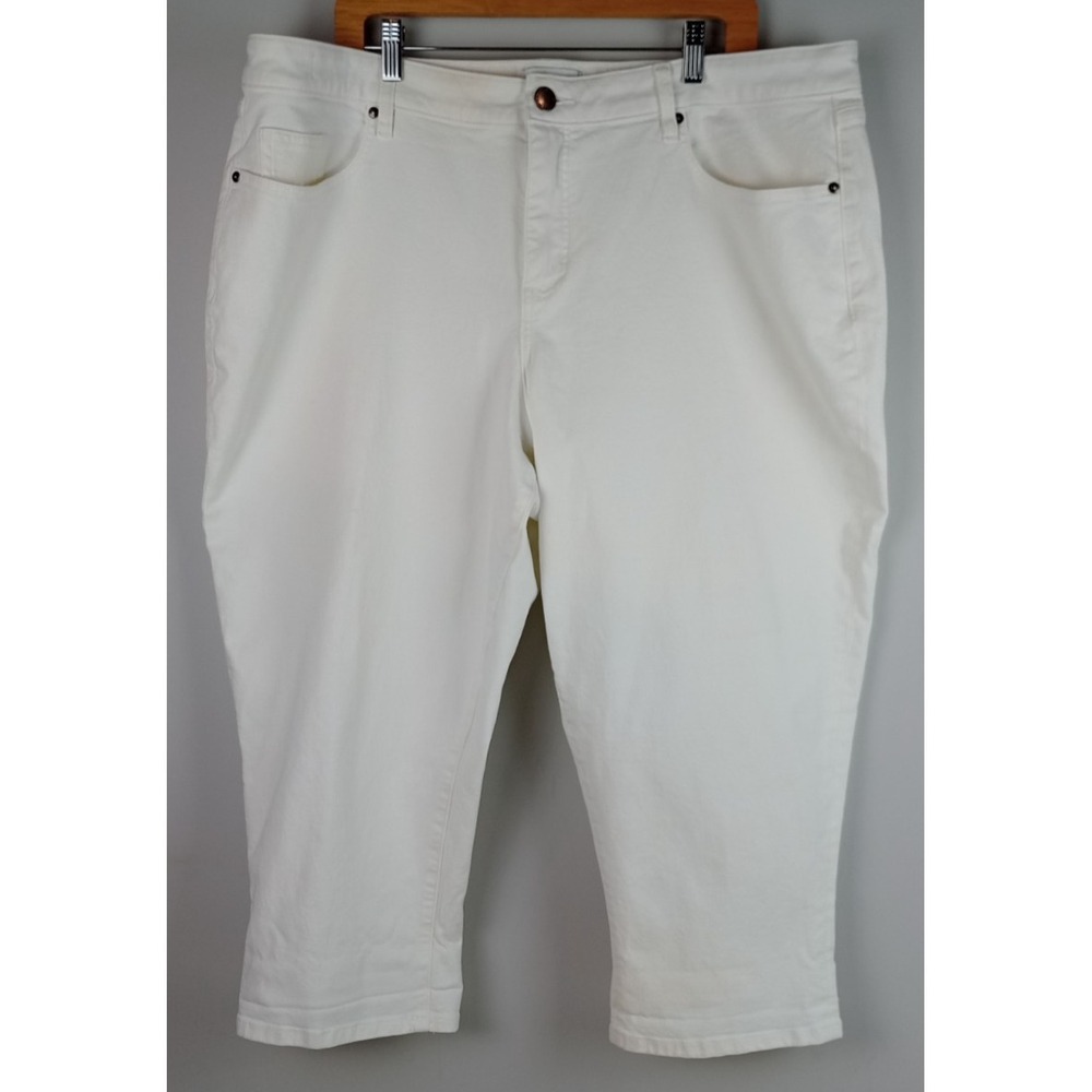 Lane Bryant Women 20P White 5 Tapered High Rise Pocket Stretch Denim Capri Pants